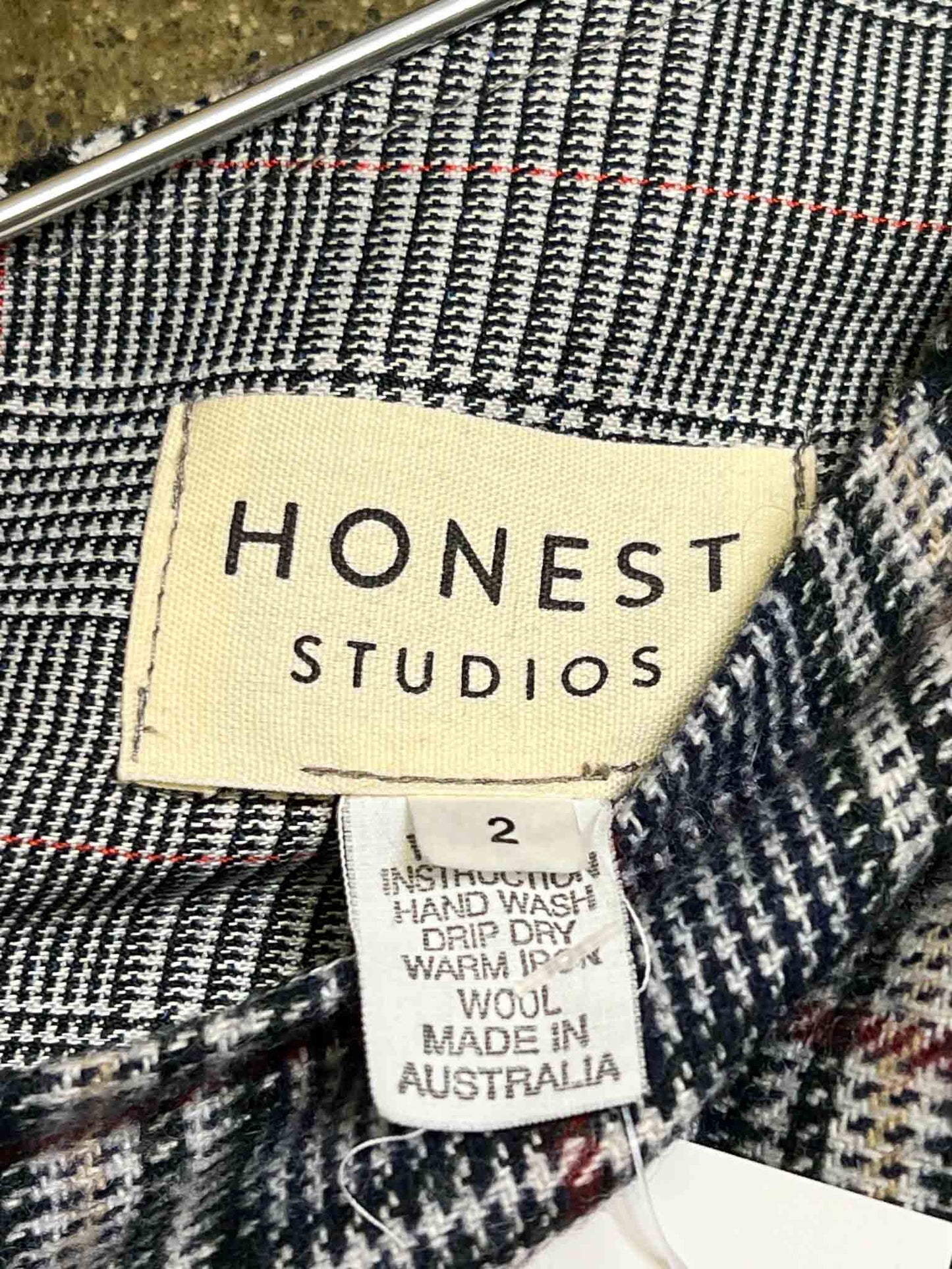 Size L | Honest Studios Blue Tartan Wool-feel Belted Midi Skirt