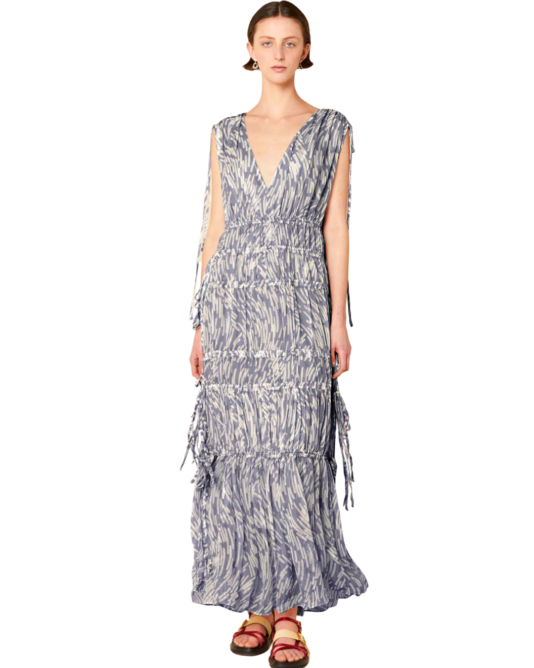 Size 0 (6) - Lee Mathews Zola Tiered Ruched Printed Silk-Georgette Maxi Dress