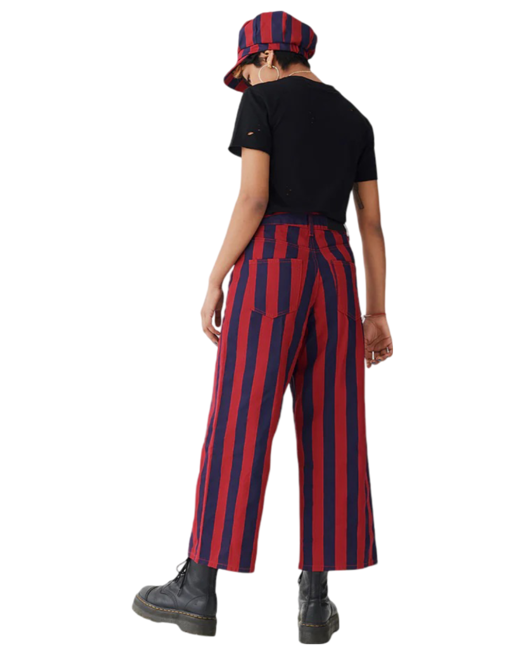 Size 28 | Lazy Oaf Red and Blue Stripe Button Up Wide Leg Pants