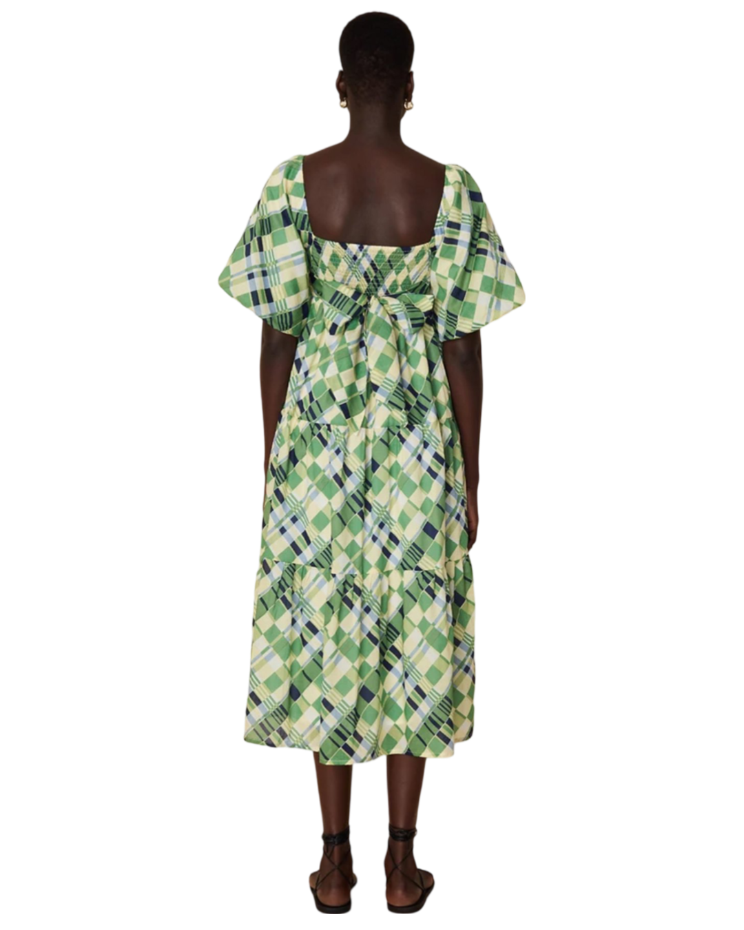 Size 16 | Faithfull the Brand Green Gingham Print Falabelle Dress