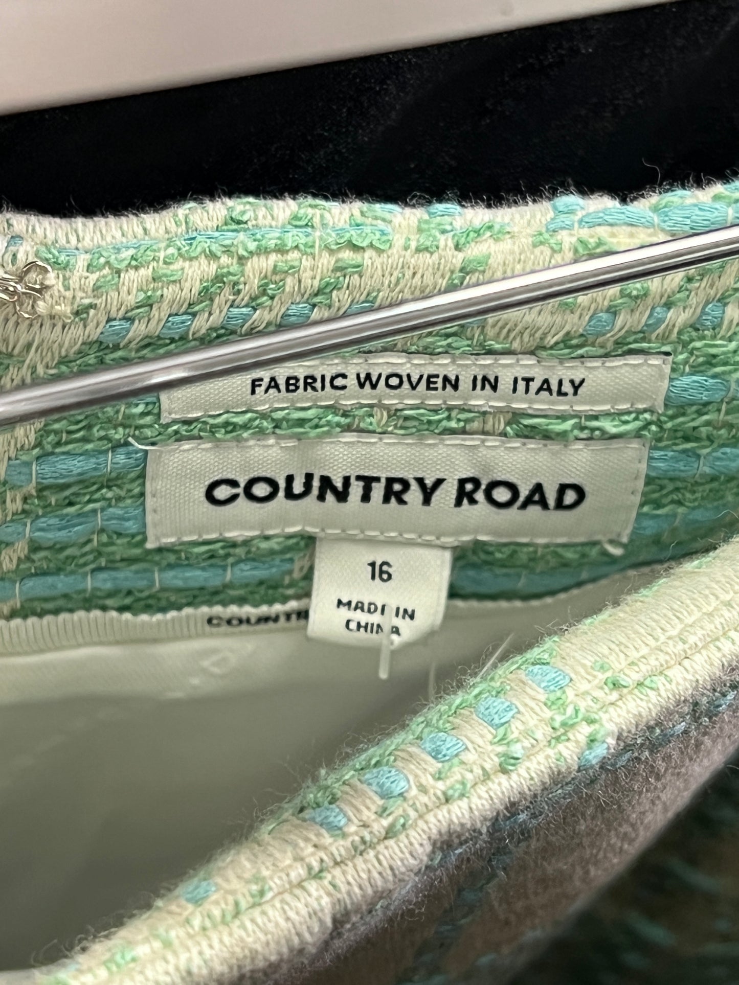 Size 16 | Country Road White and Green Check Above Knee Skirt