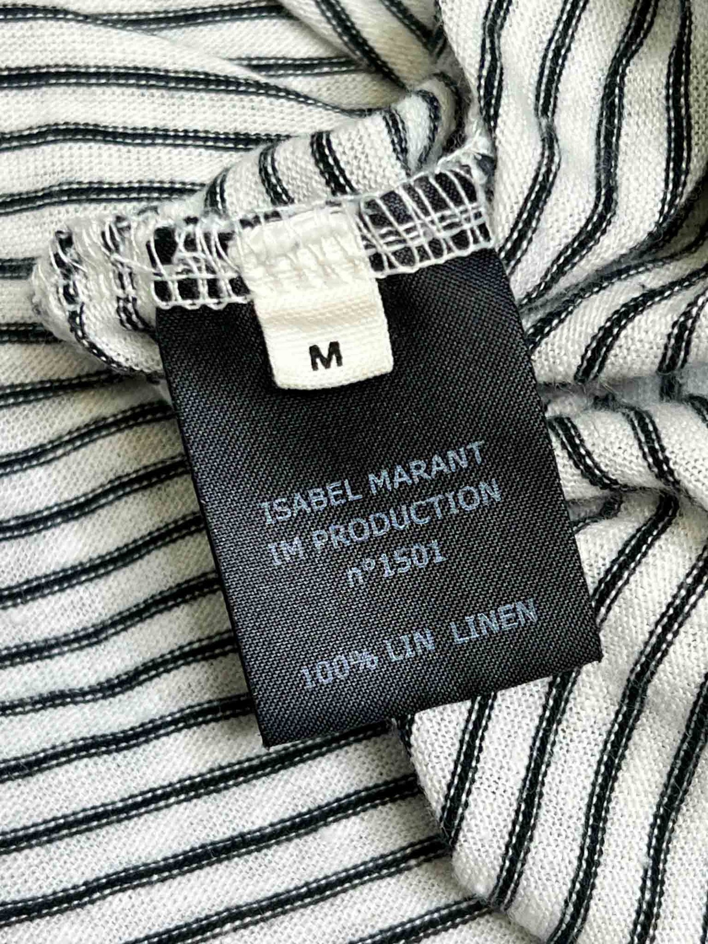 Size M | Isabel Marant Étoile Black and White Arthur Striped Asymmetrical Linen Top