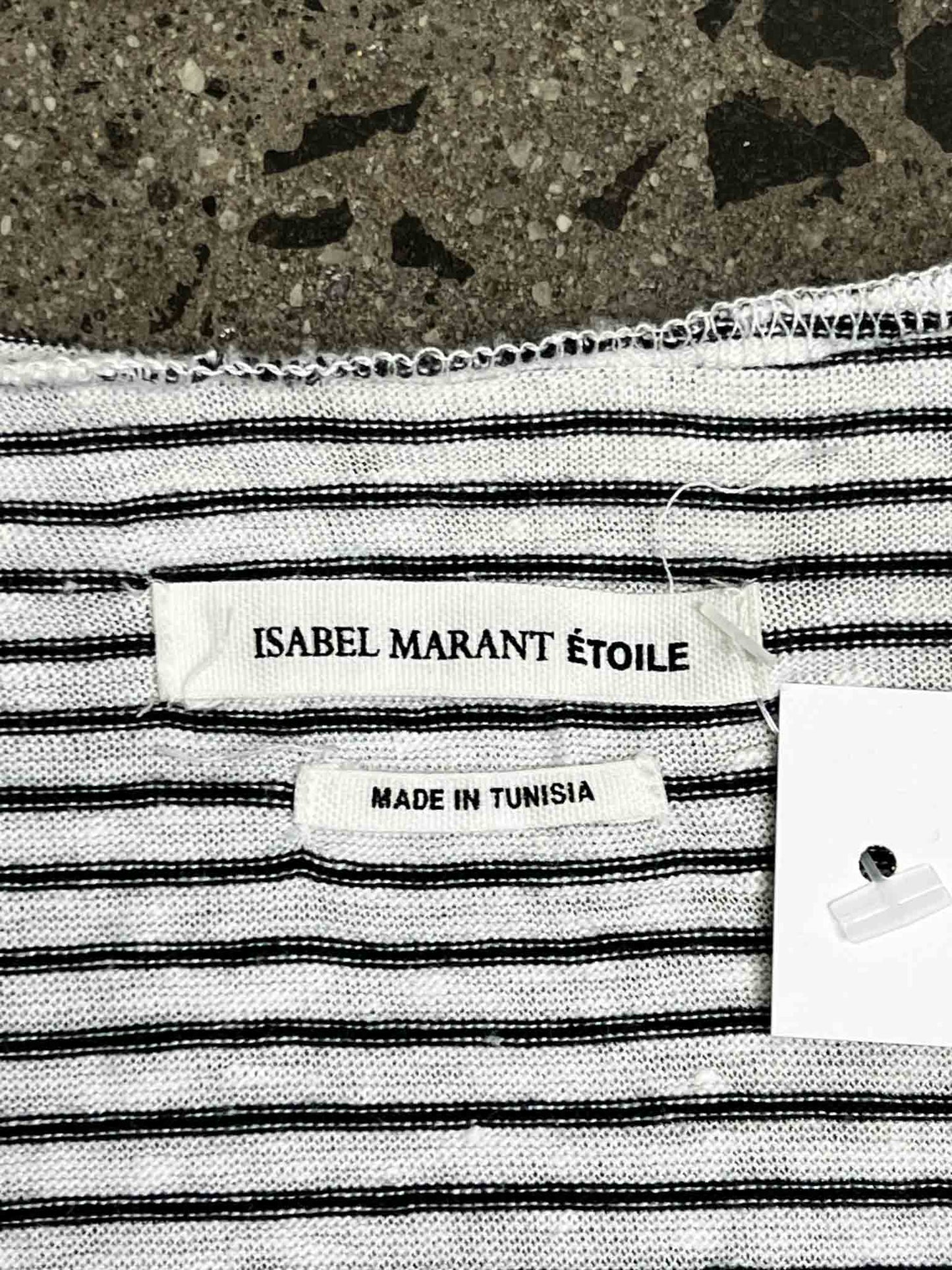 Size M | Isabel Marant Étoile Black and White Arthur Striped Asymmetrical Linen Top