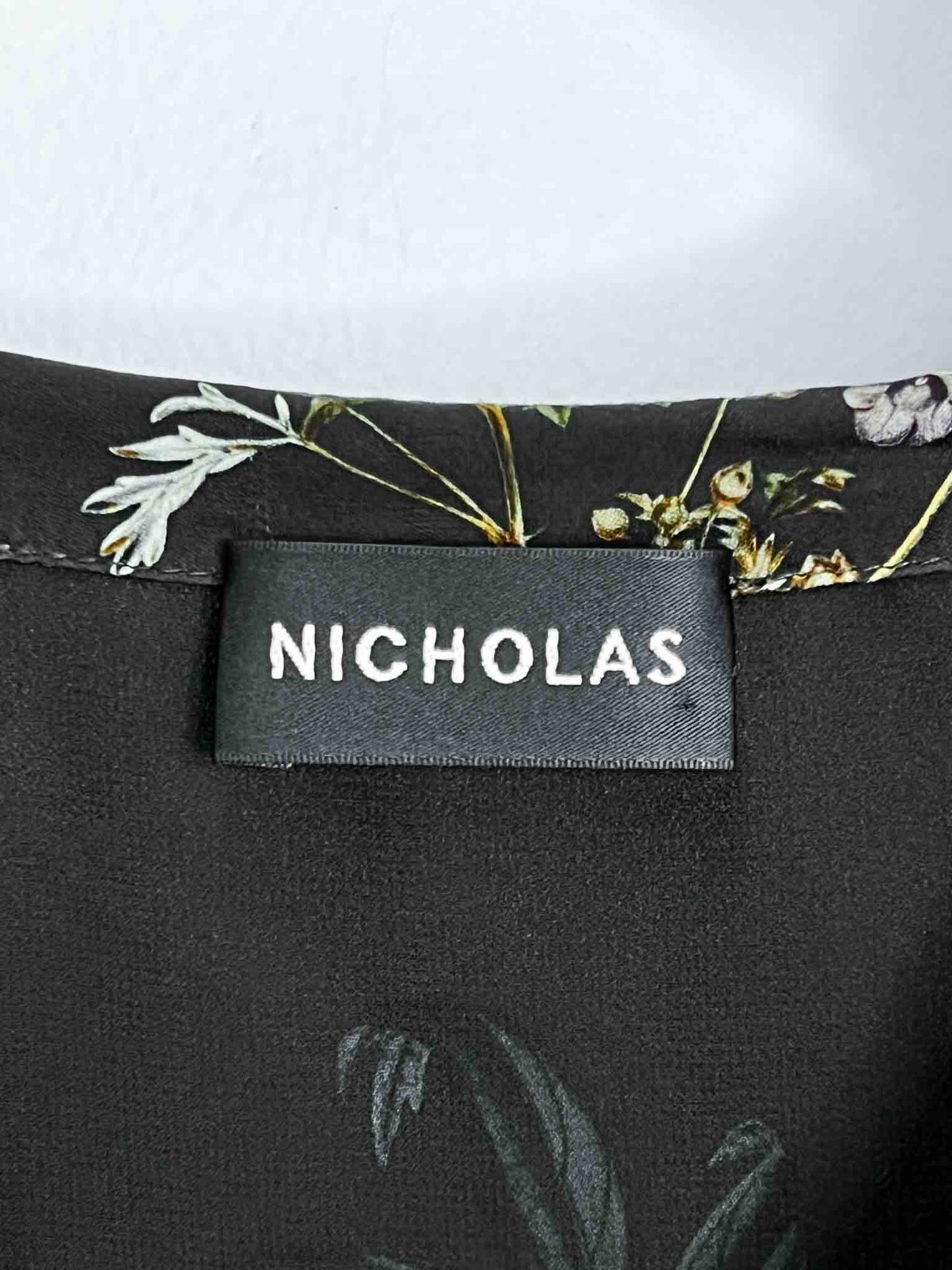 Size 6 | Nicholas Black Floral Silk Tie-Front Top