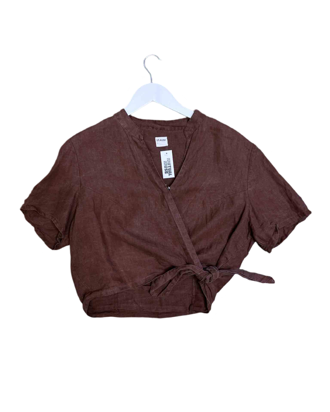 Size L | St Agni Brown French Linen Wrap Top