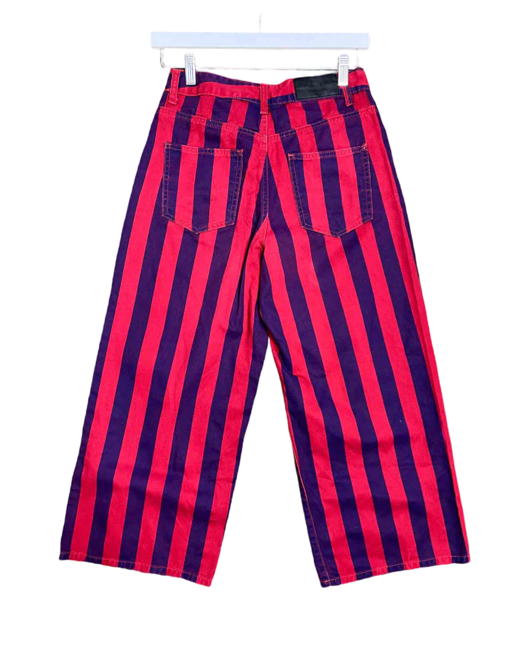 Size 28 | Lazy Oaf Red and Blue Stripe Button Up Wide Leg Pants