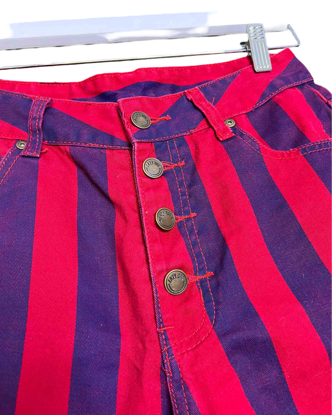 Size 28 | Lazy Oaf Red and Blue Stripe Button Up Wide Leg Pants