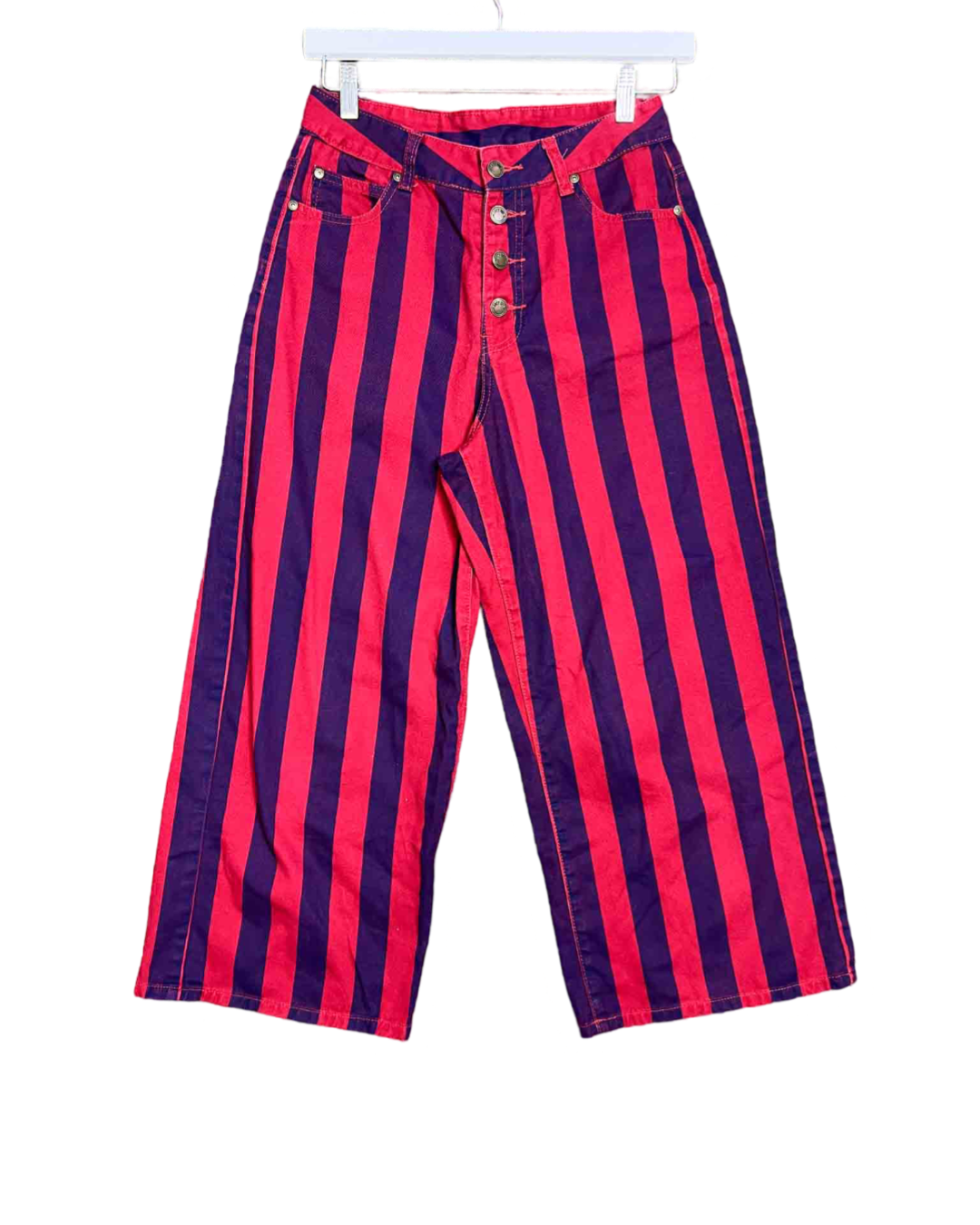 Size 28 | Lazy Oaf Red and Blue Stripe Button Up Wide Leg Pants