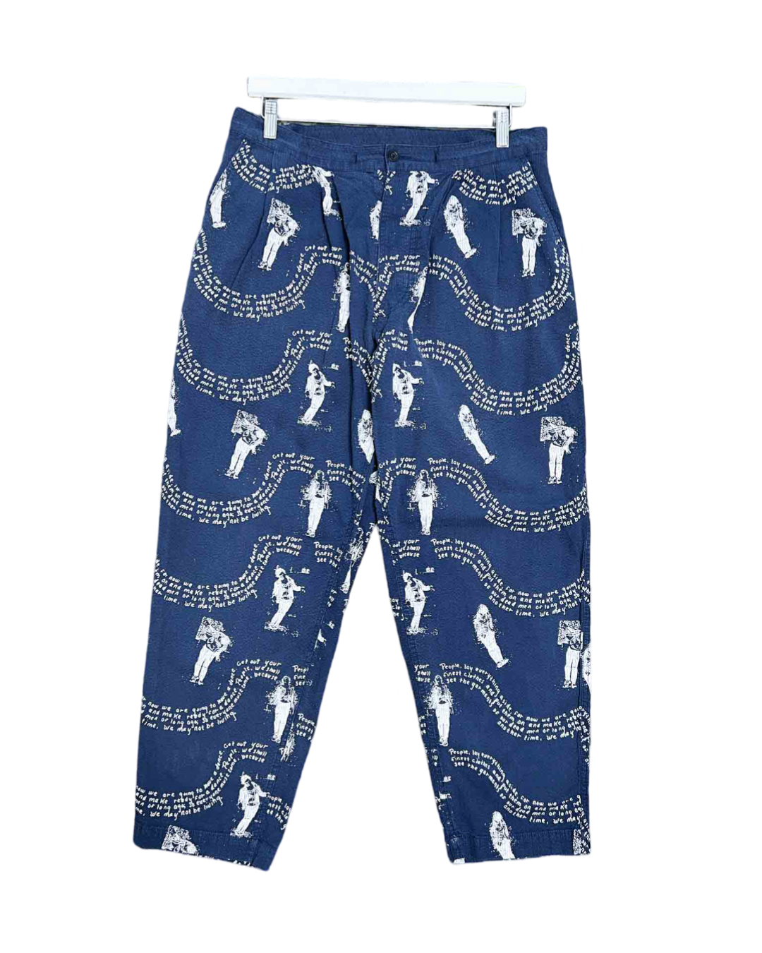 Size M | Brain Dead Navy and White Text Print Pants