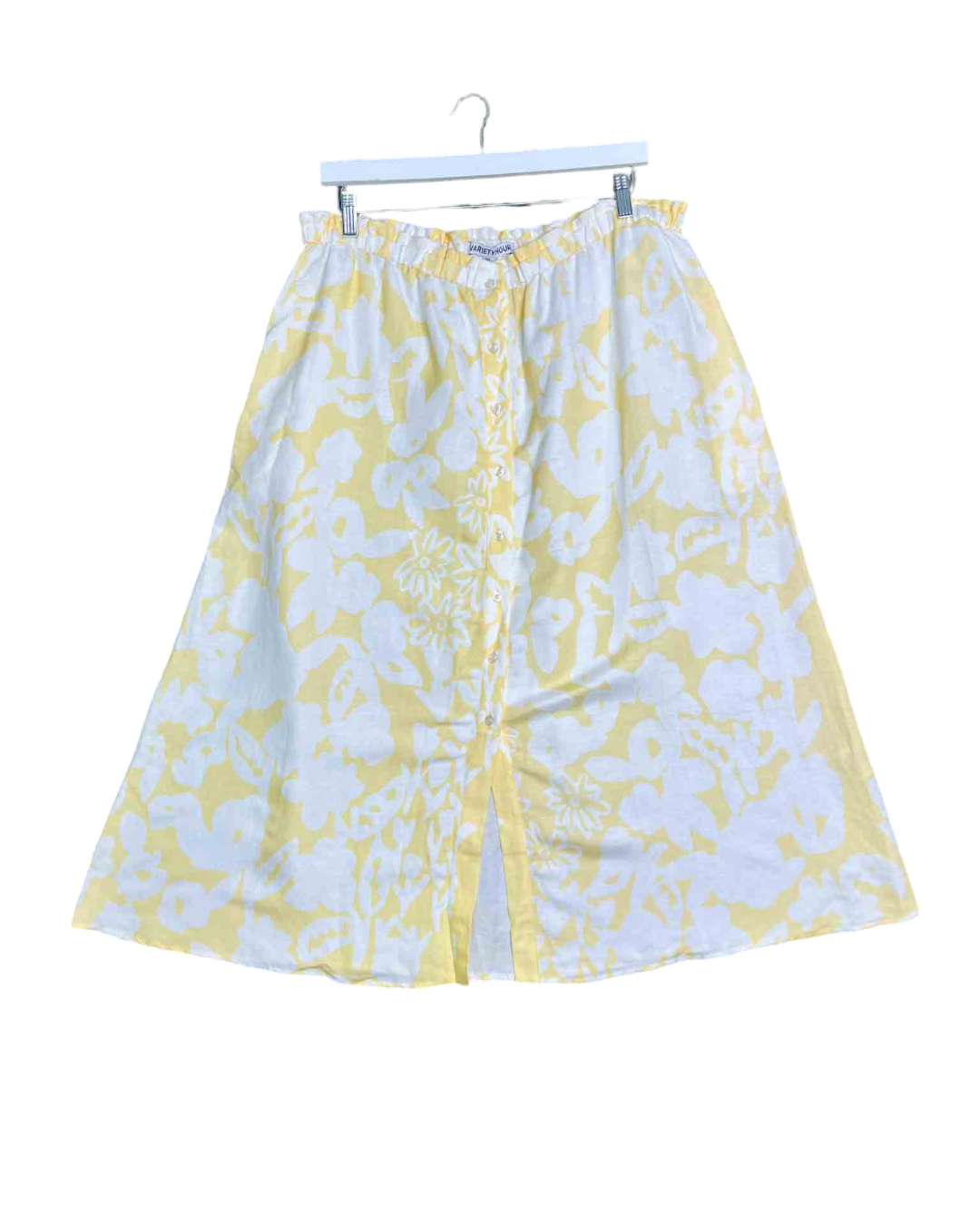 Size 3XL | Variety Hour Yellow and White Floral Linen Blend Midi Skirt