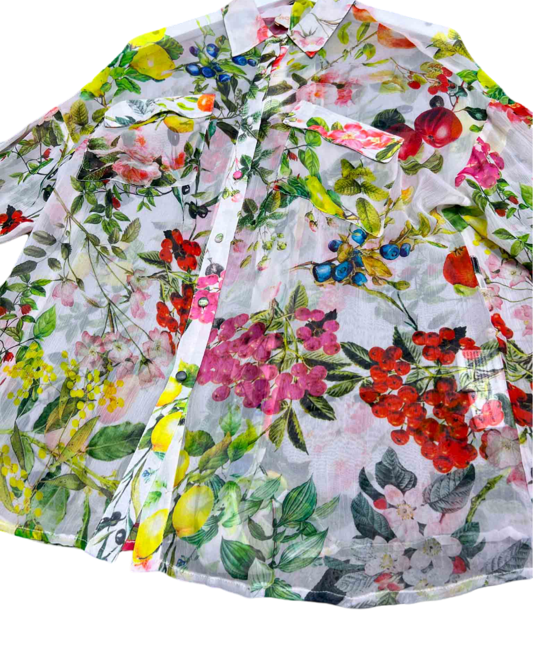 Size S | Rococo Sand White and Multicoloured Sheer Floral Top