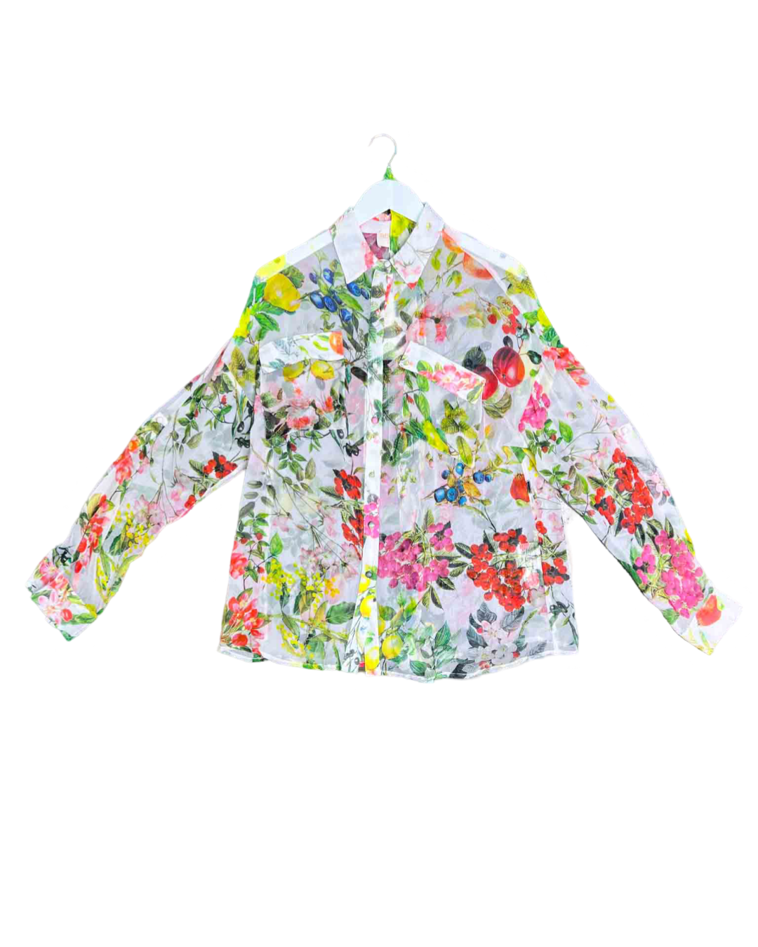 Size S | Rococo Sand White and Multicoloured Sheer Floral Top