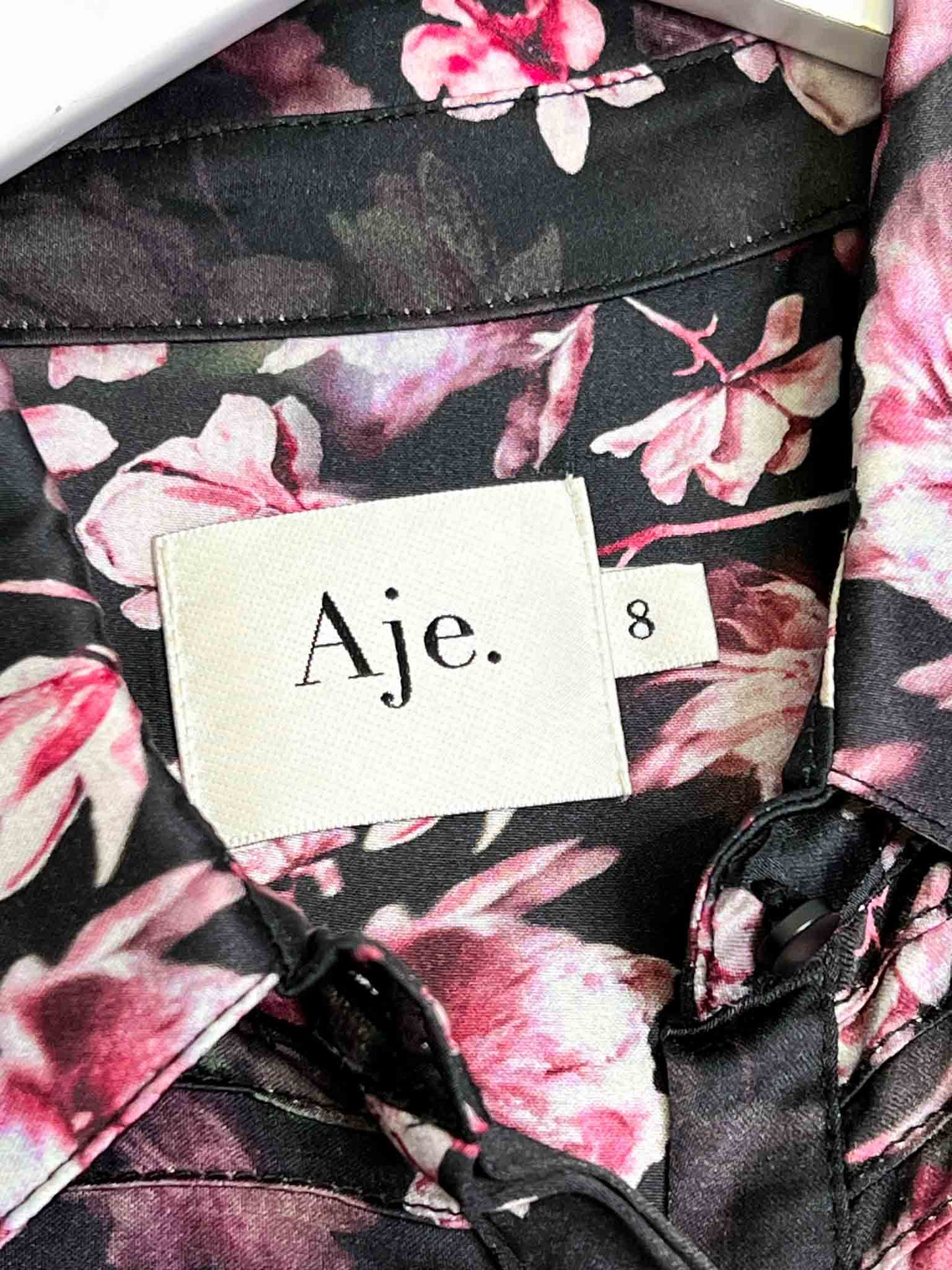 Size 8 | Aje Black and Multicoloured Floral Ruffle Blouse