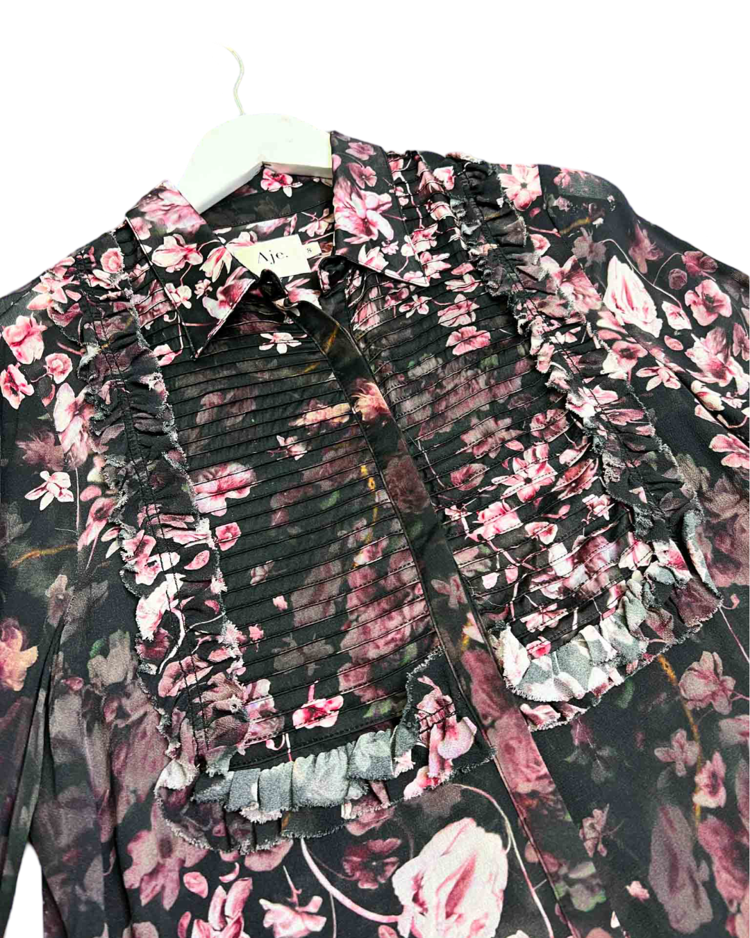 Size 8 | Aje Black and Multicoloured Floral Ruffle Blouse