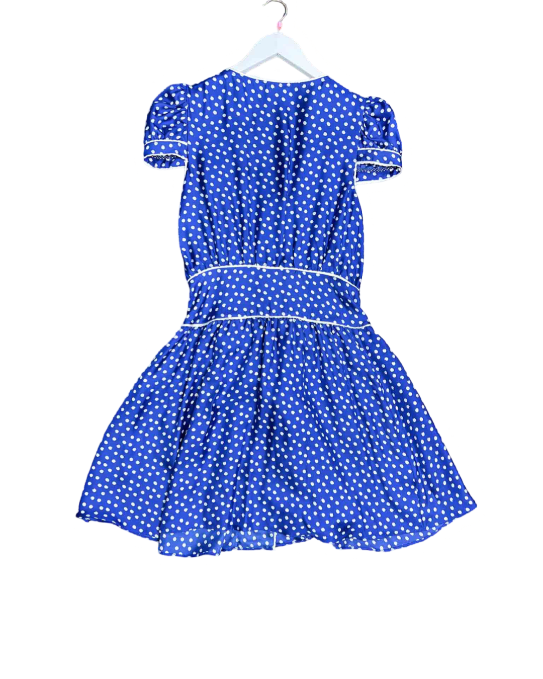 Size S | Rosamosario Blue and White Silk Polka Dots Midi Dress