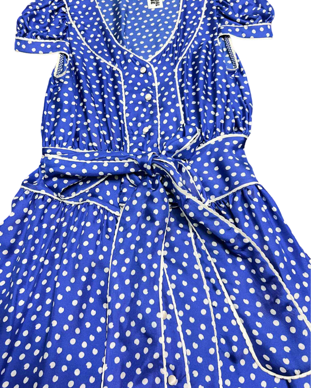 Size S | Rosamosario Blue and White Silk Polka Dots Midi Dress