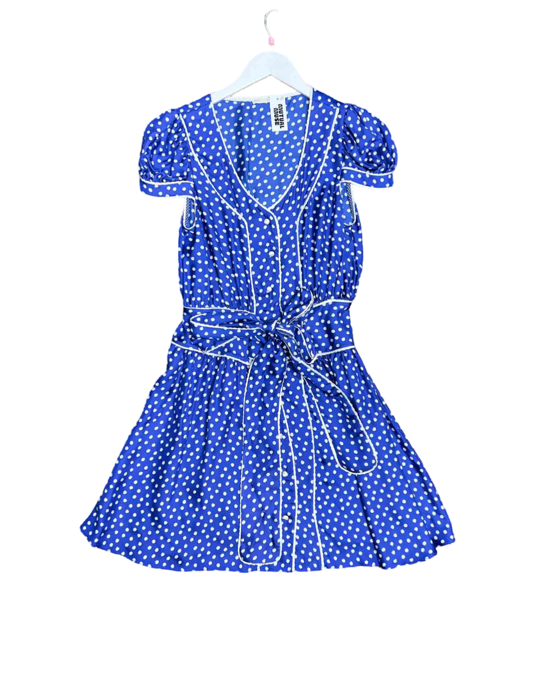 Size S | Rosamosario Blue and White Silk Polka Dots Midi Dress