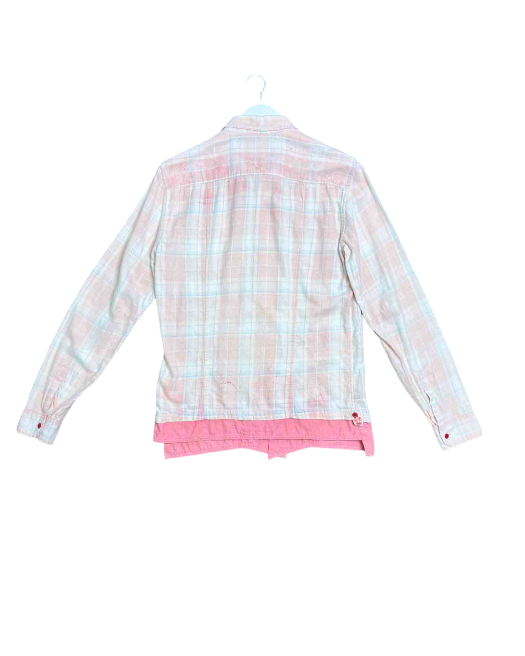 Size L | Marithe + François Girbaud Pink Plaid Splatter Faux Layers Shirt