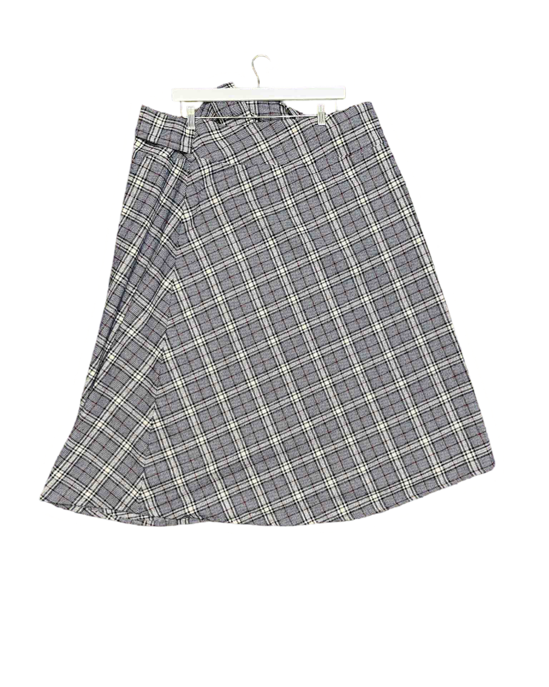 Size L | Honest Studios Blue Tartan Wool-feel Belted Midi Skirt