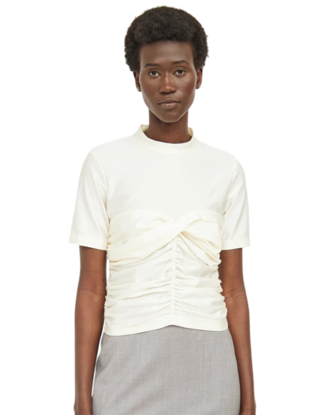 Size L | T By Alexander Wang Cream Ruched Mockneck Top