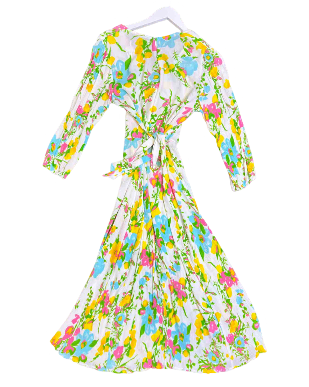 Size 12 | Faithfull the Brand White and Multicoloured Floral Crinkle Midi Dress