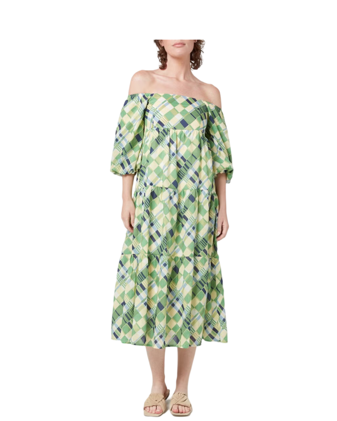 Size 16 | Faithfull the Brand Green Gingham Print Falabelle Dress