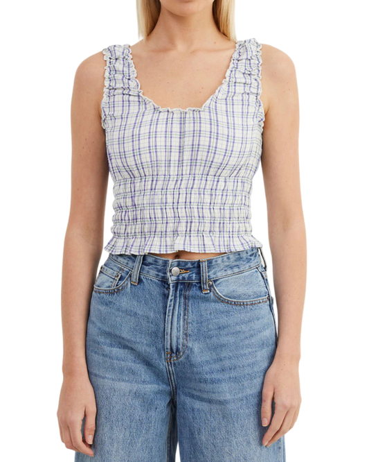 Size S | Incu Collection Plaid Shirred Top