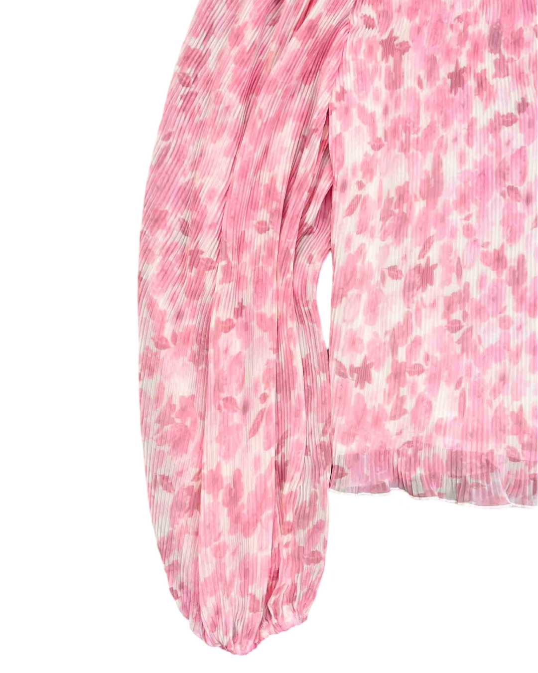 Size 34 (S) | Ganni Pleated Georgette Floral Pink Top